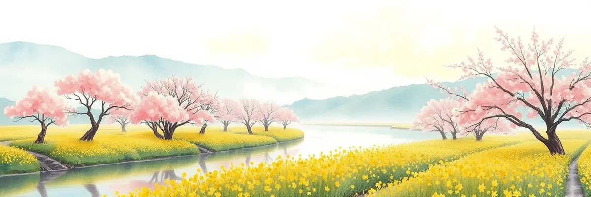 3月の季節の絵(桃の花と菜の花)