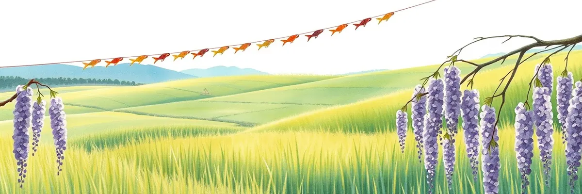 5月の季節の絵(こいのぼりと藤)