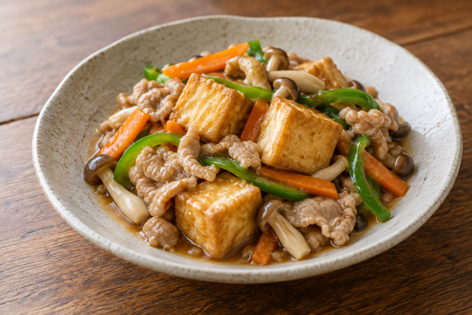 厚揚げと豚肉のオイスター炒めの生成した参考画像