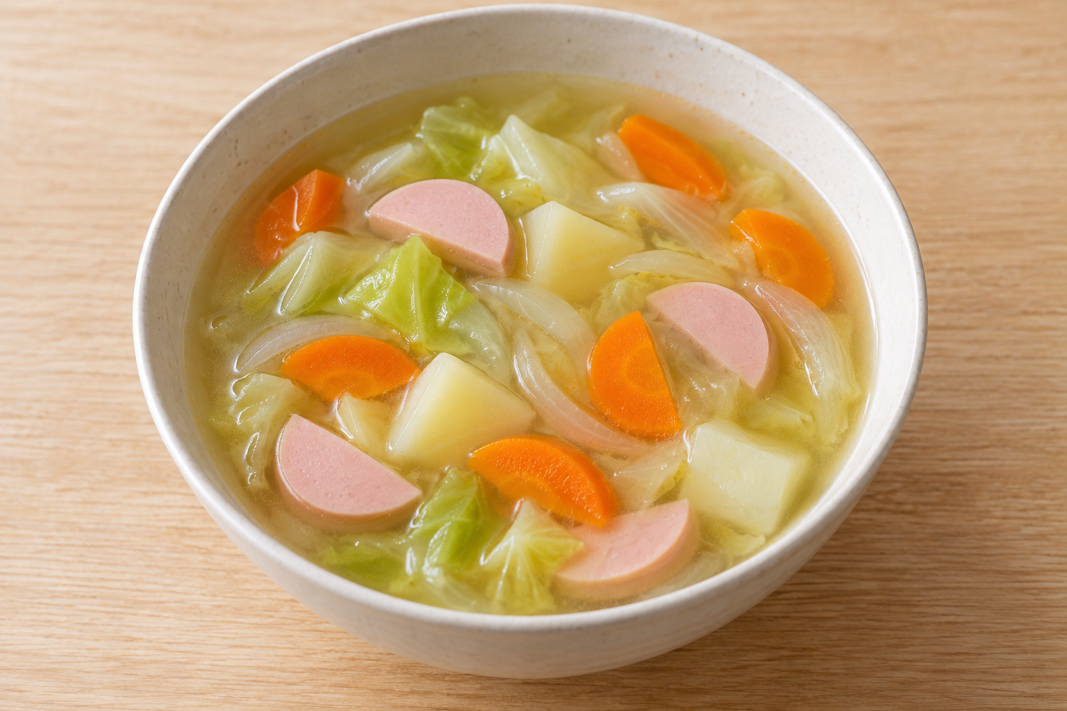 魚肉ソーセージと野菜のとろみスープの生成した参考画像