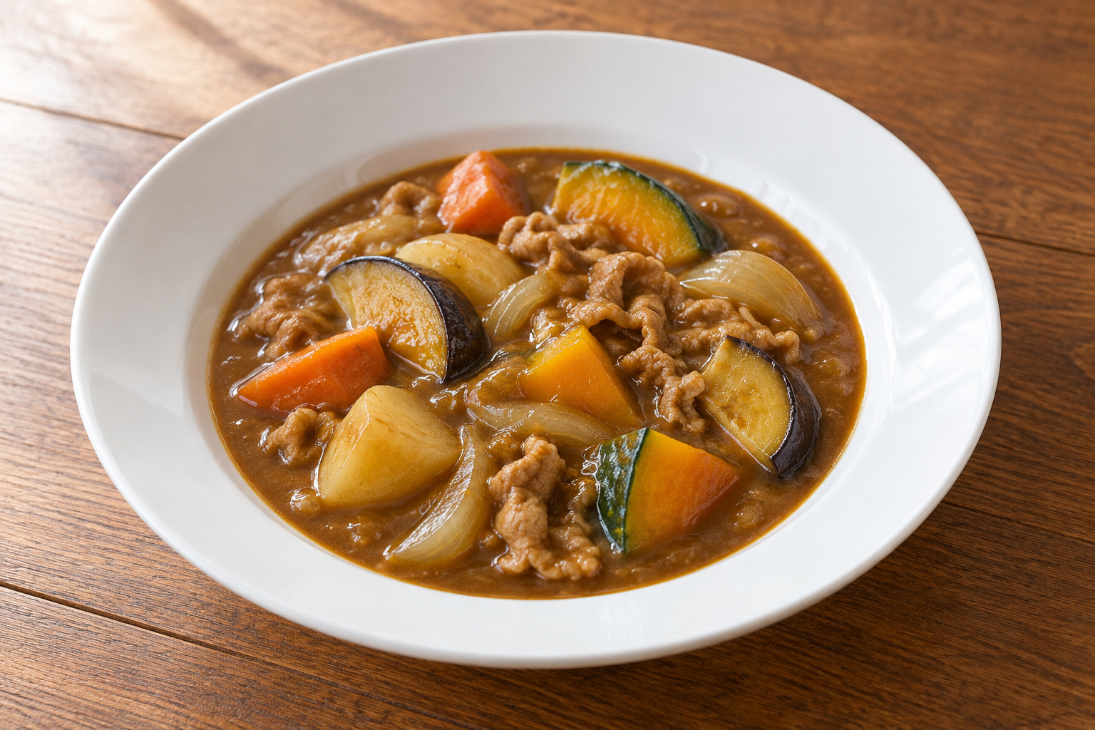 なすとかぼちゃの夏野菜カレーの生成した参考画像